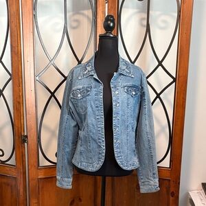 Christine Alexander Denim Jacket with Crystal Embellishment Detail Size Small